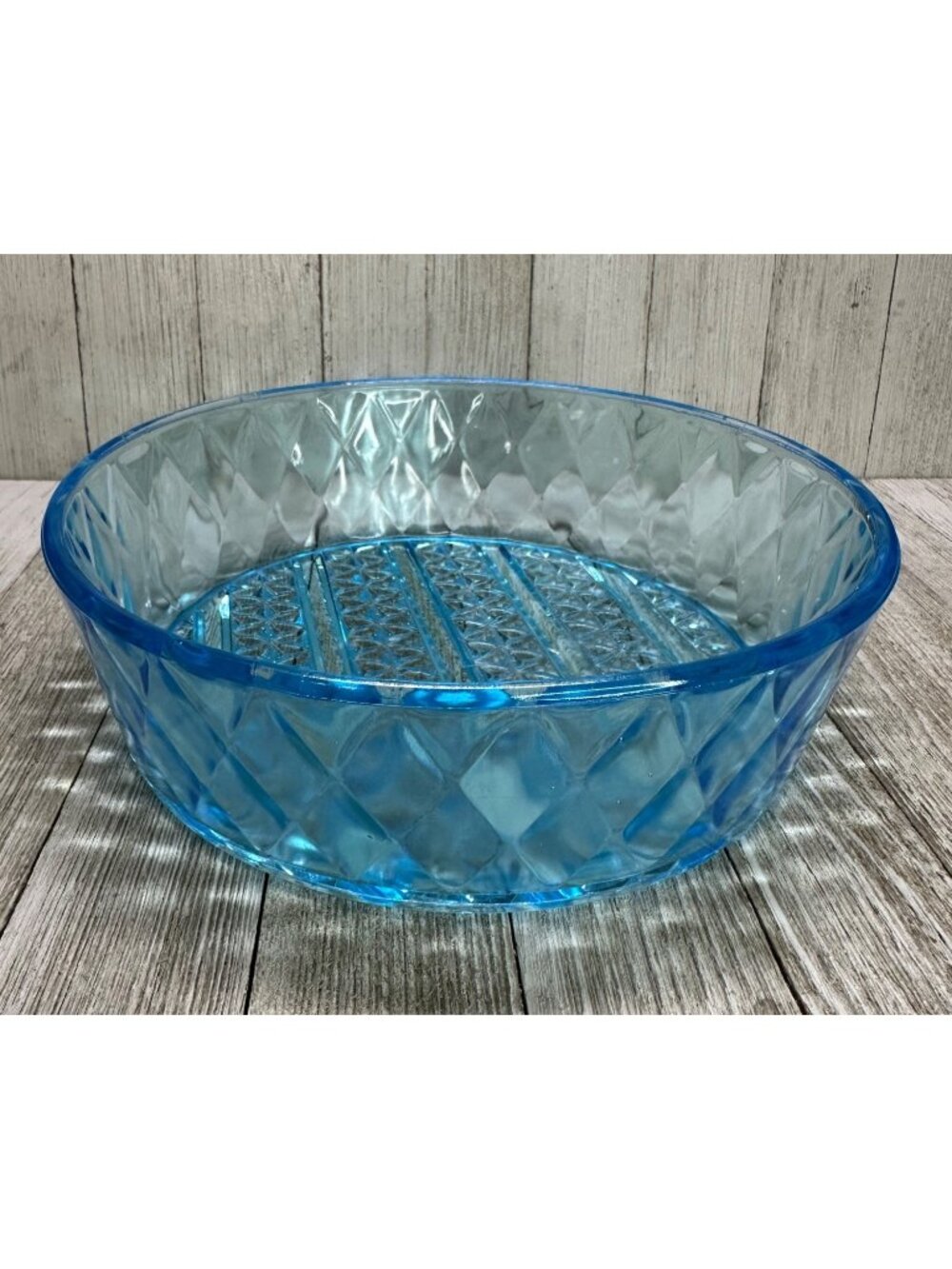Vtg EAPG Bryce Brothers Style Bowl Diamond Quilted Pattern Sky Blue Glass 8" DIA
